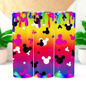 Mickey Dripping in Neon Colors Custom 20oz Tumbler with Slide lid & Straw